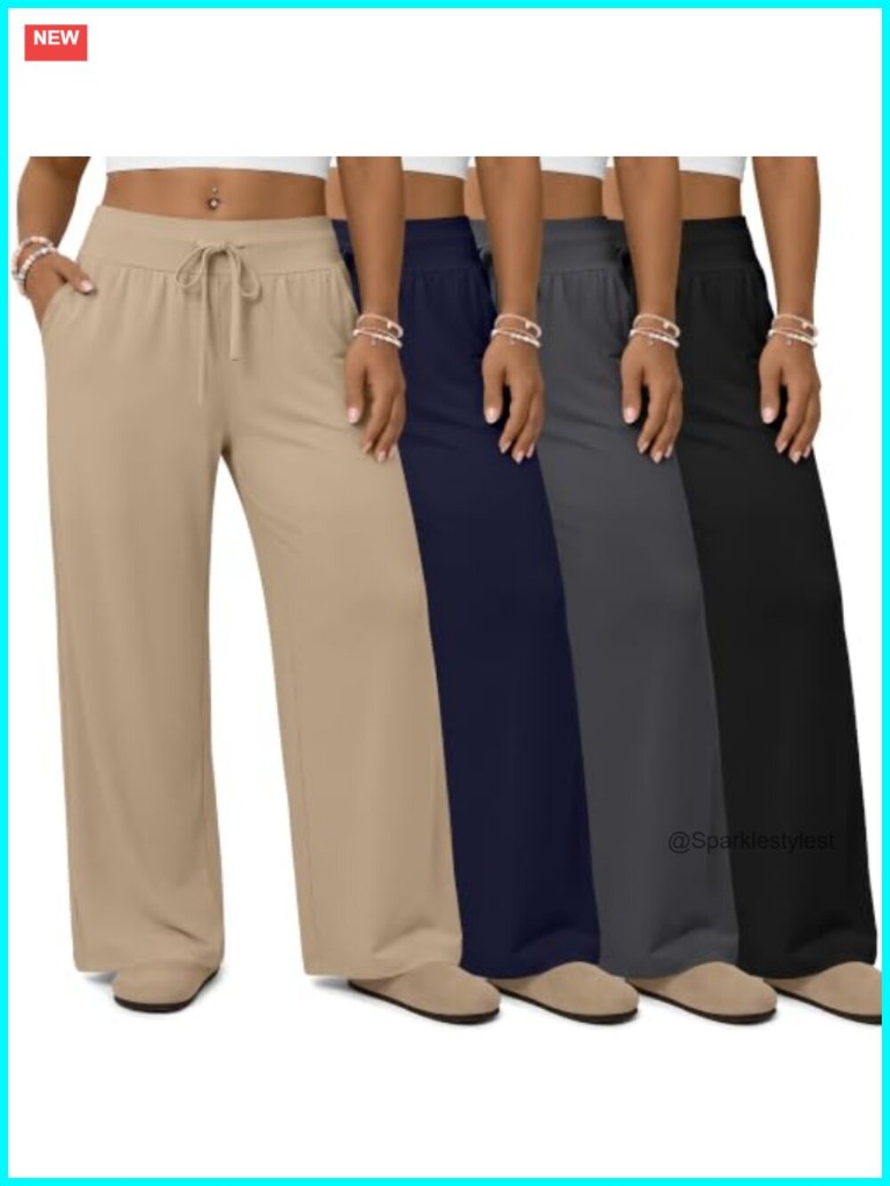 Women's Plus Size Wide Leg Sweatpants 4 Pack Stretchy Drawstring Lounge Pants